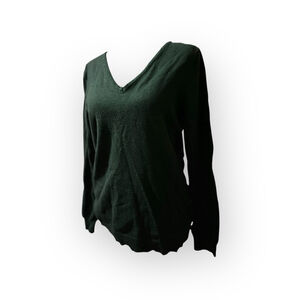 EUC Women's LOVE ELLIE Dark Green V-Neck Sweater with Criss-Cross Back, Size L